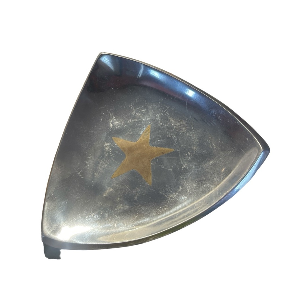 Texas Style Triangle Shaped Metal Candle Holder Chrome Finish With Gold Star I
